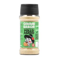Sazonador vegetal sabor Pollo Asado Gimme Sabor en envase PET reciclado, sin gluten ni alérgenos.