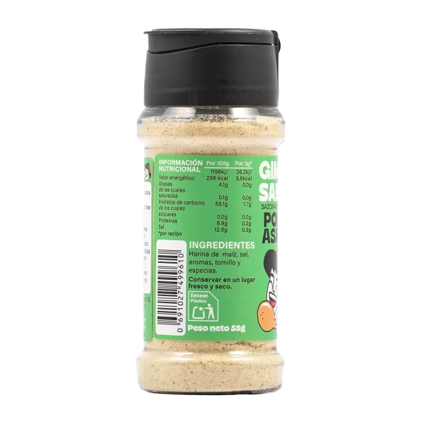 Sazonador vegetal sabor Pollo Asado Gimme Sabor en envase PET reciclado, sin gluten ni alérgenos.