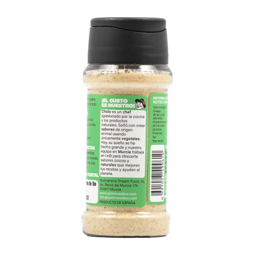 Sazonador vegetal sabor Pollo Asado Gimme Sabor en envase PET reciclado, sin gluten ni alérgenos.