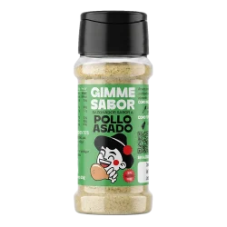 Sazonador vegetal sabor Pollo Asado Gimme Sabor en envase PET reciclado, sin gluten ni alérgenos.